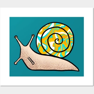 Psychedelic Snail Yellow and Blue Shell Posters and Art